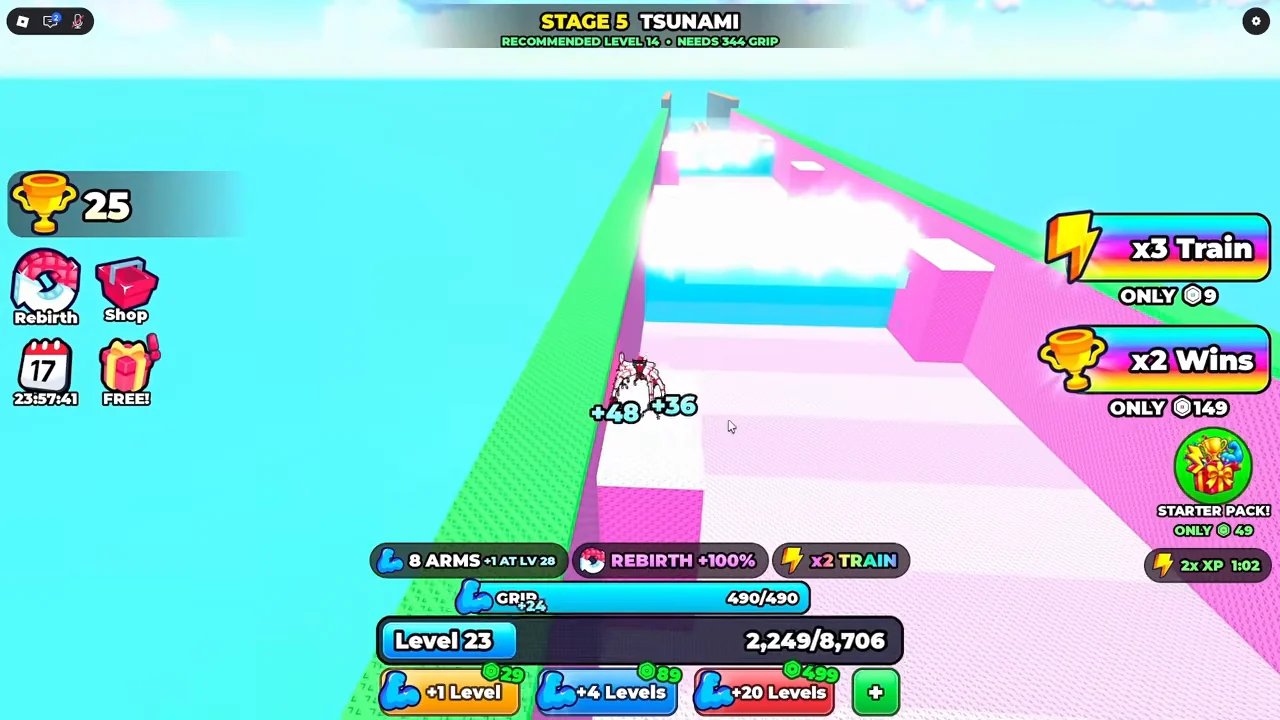 Tsunami corridor with bright waves and raised white-topped blocks